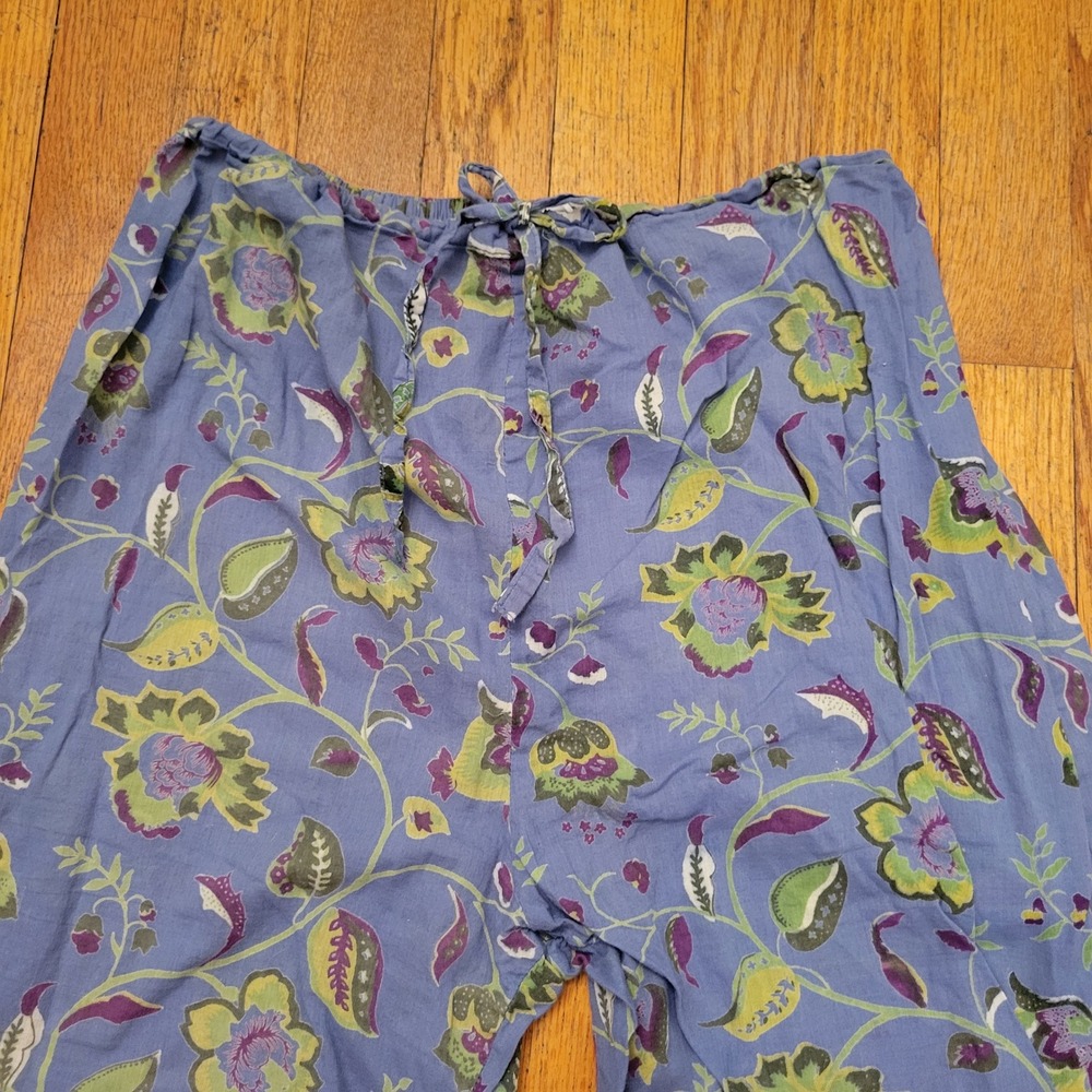 Handprint M Pajama Set Blue Floral Cotton Block Print 2 Piece Loungewear - Picture 6 of 9
